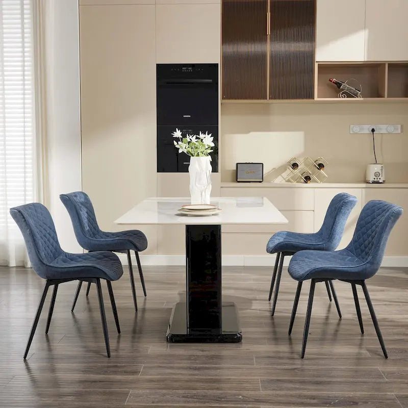 Blue / Brown / Black / Khaki – Diamond & Stripe Faux Leather Armless Dining Chair, Set of 2