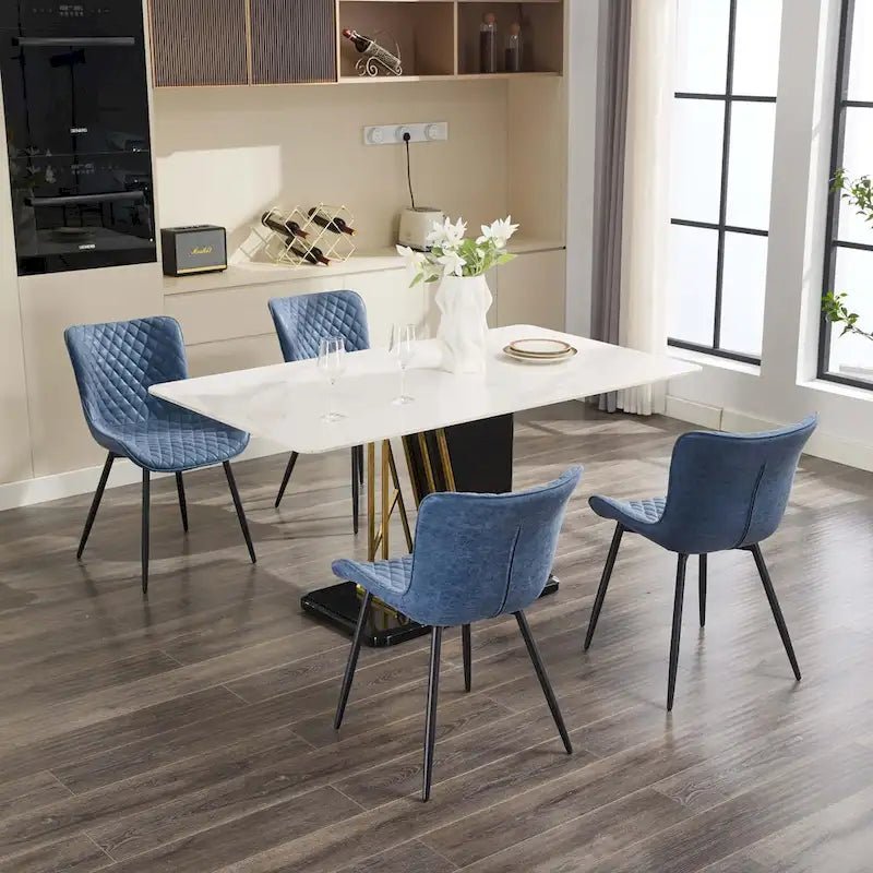 Blue / Brown / Black / Khaki – Diamond & Stripe Faux Leather Armless Dining Chair, Set of 2