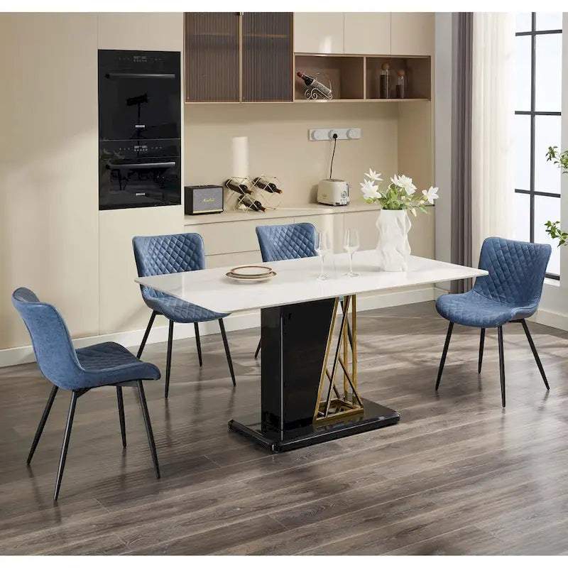 Blue / Brown / Black / Khaki – Diamond & Stripe Faux Leather Armless Dining Chair, Set of 2