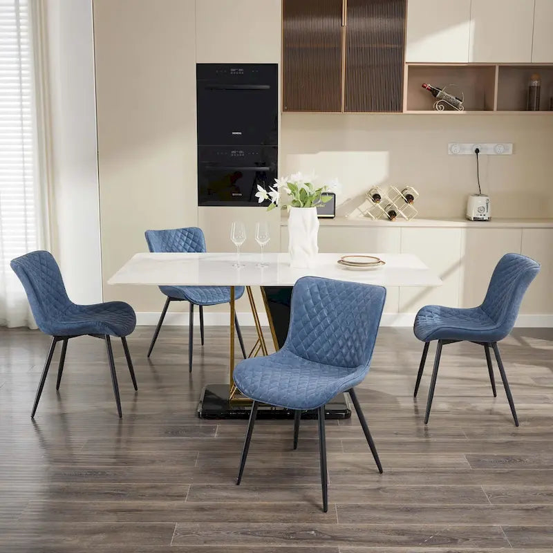Blue / Brown / Black / Khaki – Diamond & Stripe Faux Leather Armless Dining Chair, Set of 2