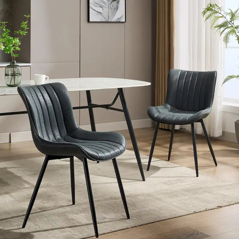 Blue / Brown / Black / Khaki – Diamond & Stripe Faux Leather Armless Dining Chair, Set of 2