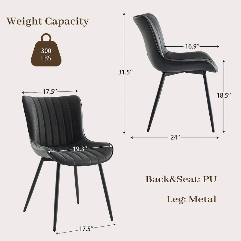 Blue / Brown / Black / Khaki – Diamond & Stripe Faux Leather Armless Dining Chair, Set of 2