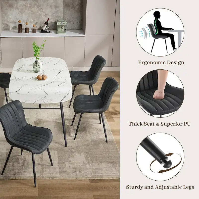 Blue / Brown / Black / Khaki – Diamond & Stripe Faux Leather Armless Dining Chair, Set of 2