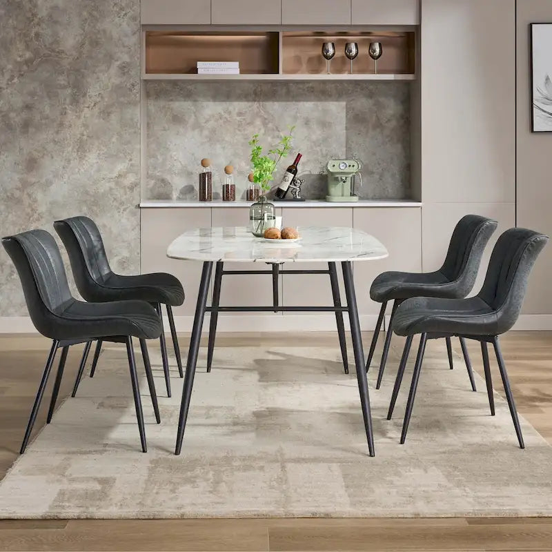 Blue / Brown / Black / Khaki – Diamond & Stripe Faux Leather Armless Dining Chair, Set of 2