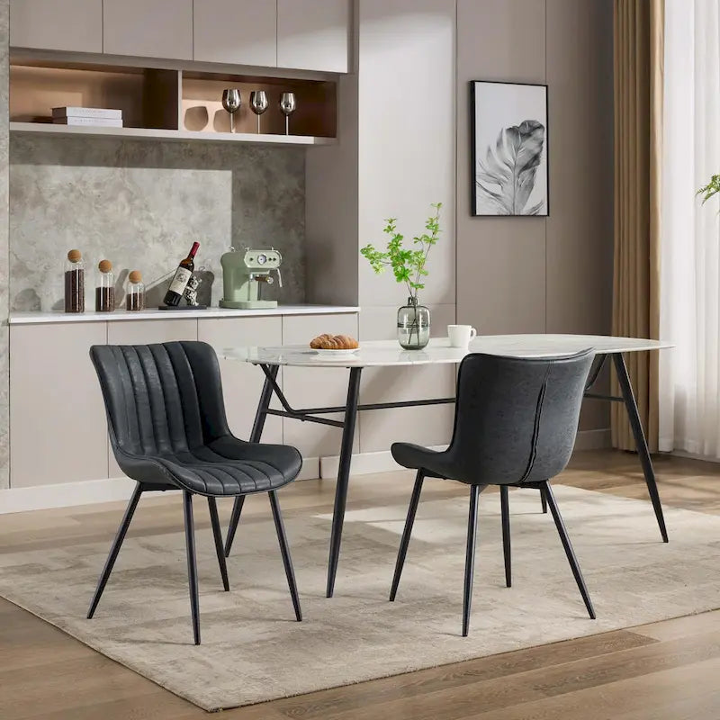 Blue / Brown / Black / Khaki – Diamond & Stripe Faux Leather Armless Dining Chair, Set of 2