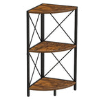 Rustic Brown / Grey / Black 3-Tier Fan-Shaped Corner Shelf with Metal Frame, 1-Person Use