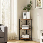 Rustic Brown / Grey / Black 3-Tier Fan-Shaped Corner Shelf with Metal Frame, 1-Person Use