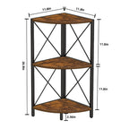 Rustic Brown / Grey / Black 3-Tier Fan-Shaped Corner Shelf with Metal Frame, 1-Person Use