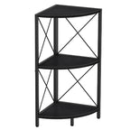 Rustic Brown / Grey / Black 3-Tier Fan-Shaped Corner Shelf with Metal Frame, 1-Person Use