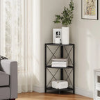 Rustic Brown / Grey / Black 3-Tier Fan-Shaped Corner Shelf with Metal Frame, 1-Person Use