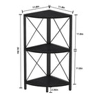 Rustic Brown / Grey / Black 3-Tier Fan-Shaped Corner Shelf with Metal Frame, 1-Person Use