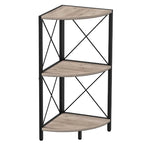 Rustic Brown / Grey / Black 3-Tier Fan-Shaped Corner Shelf with Metal Frame, 1-Person Use
