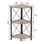 Rustic Brown / Grey / Black 3-Tier Fan-Shaped Corner Shelf with Metal Frame, 1-Person Use