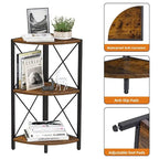 Rustic Brown / Grey / Black 3-Tier Fan-Shaped Corner Shelf with Metal Frame, 1-Person Use