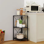 Rustic Brown / Grey / Black 3-Tier Fan-Shaped Corner Shelf with Metal Frame, 1-Person Use
