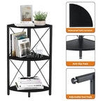 Rustic Brown / Grey / Black 3-Tier Fan-Shaped Corner Shelf with Metal Frame, 1-Person Use