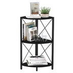 Rustic Brown / Grey / Black 3-Tier Fan-Shaped Corner Shelf with Metal Frame, 1-Person Use