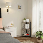Rustic Brown / Grey / Black 3-Tier Fan-Shaped Corner Shelf with Metal Frame, 1-Person Use