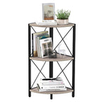 Rustic Brown / Grey / Black 3-Tier Fan-Shaped Corner Shelf with Metal Frame, 1-Person Use