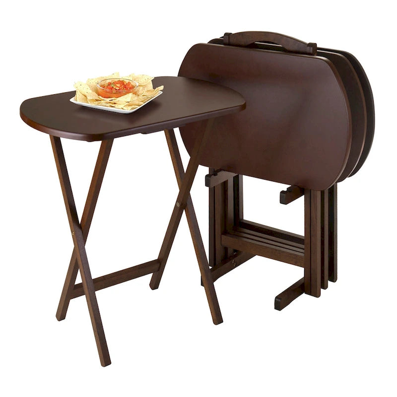 Brown Walnut Folding Snack Table Set for 4