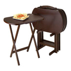 Brown Walnut Folding Snack Table Set for 4