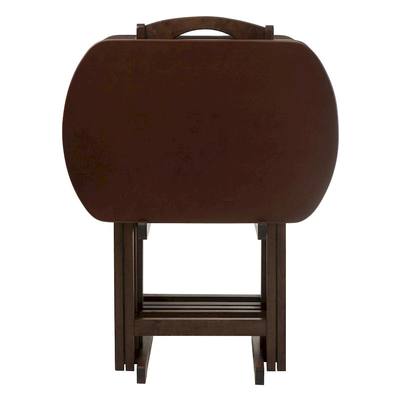 Brown Walnut Folding Snack Table Set for 4