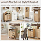 Natural Oak Rattan Bathroom Storage Cabinet, Mid-Century Modern Style, Single