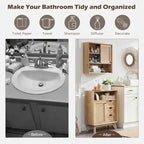 Natural Oak Rattan Bathroom Storage Cabinet, Mid-Century Modern Style, Single