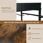 Rustic Brown & Black 4-Tier Rolling Kitchen Cart with Wine Rack