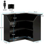 Black / Brown Modern L-Shaped Corner Bar Cabinet with Stemware Racks