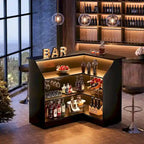 Black / Brown Modern L-Shaped Corner Bar Cabinet with Stemware Racks