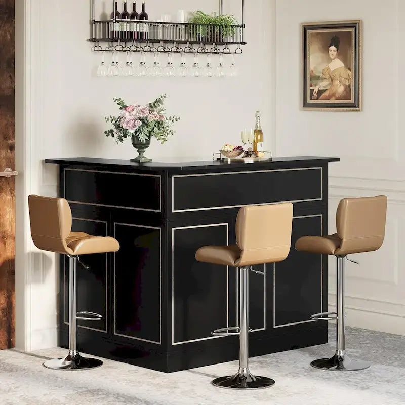 Black / Brown Modern L-Shaped Corner Bar Cabinet with Stemware Racks