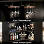 Black / Brown Modern L-Shaped Corner Bar Cabinet with Stemware Racks