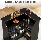 Black / Brown Modern L-Shaped Corner Bar Cabinet with Stemware Racks