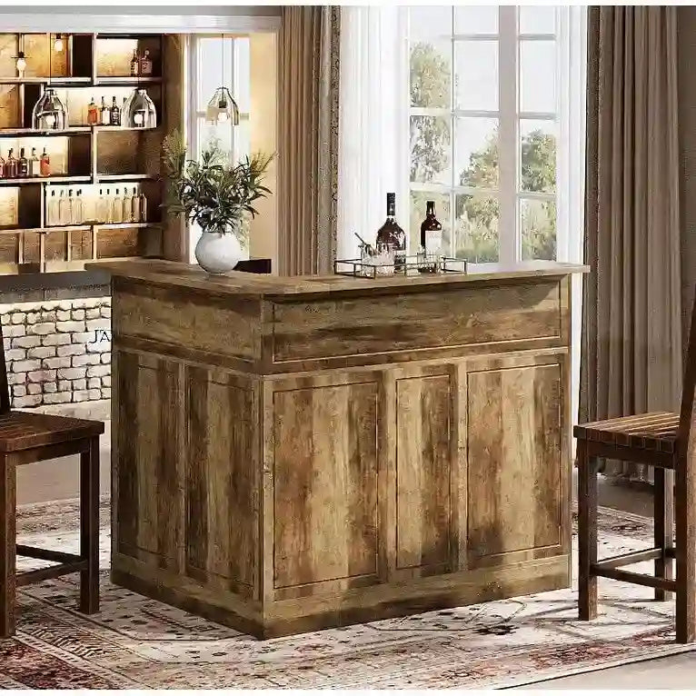 Black / Brown Modern L-Shaped Corner Bar Cabinet with Stemware Racks