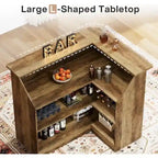 Black / Brown Modern L-Shaped Corner Bar Cabinet with Stemware Racks