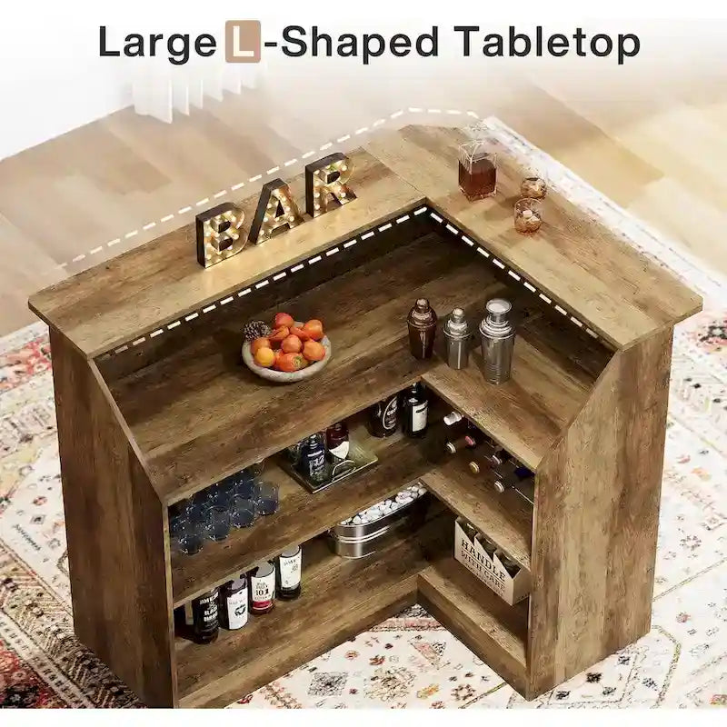 Black / Brown Modern L-Shaped Corner Bar Cabinet with Stemware Racks