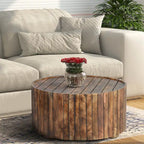 Natural Burned Brown Round Coffee Table, Solid Mango Wood, 1-Person