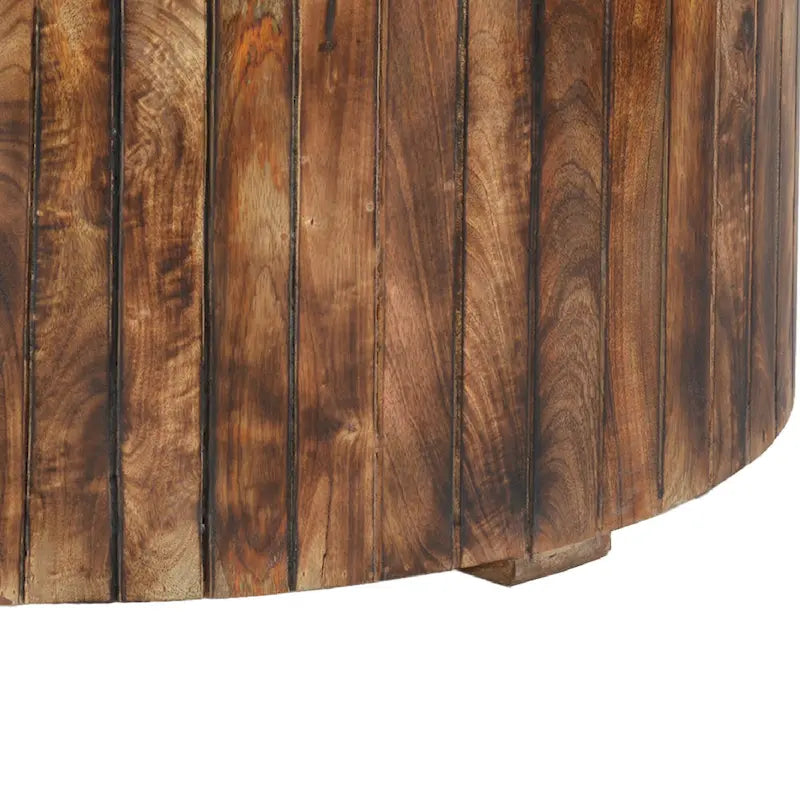 Natural Burned Brown Round Coffee Table, Solid Mango Wood, 1-Person