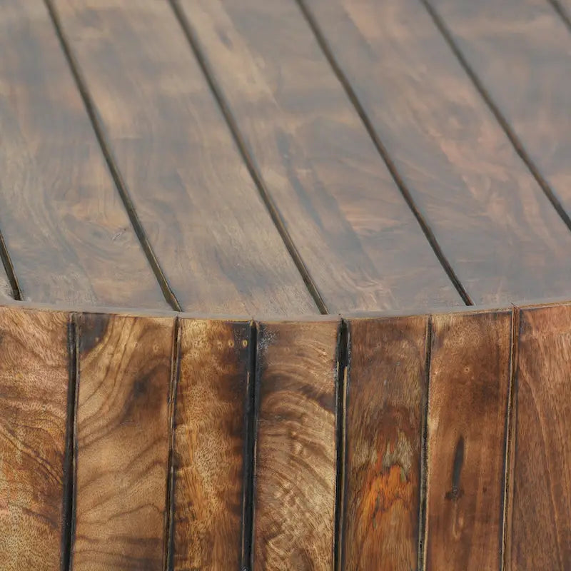 Natural Burned Brown Round Coffee Table, Solid Mango Wood, 1-Person