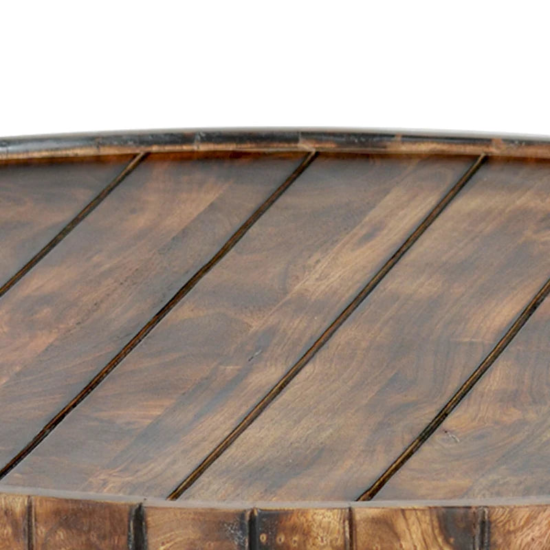 Natural Burned Brown Round Coffee Table, Solid Mango Wood, 1-Person