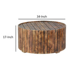 Natural Burned Brown Round Coffee Table, Solid Mango Wood, 1-Person