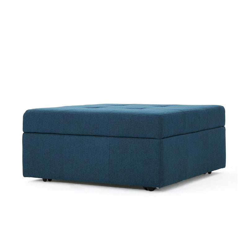Navy Blue Square Tufted Storage Ottoman, Single Seat, 31"