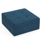 Navy Blue Square Tufted Storage Ottoman, Single Seat, 31"