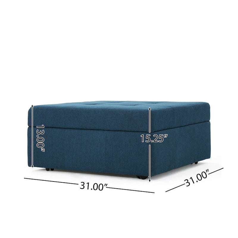 Navy Blue Square Tufted Storage Ottoman, Single Seat, 31"