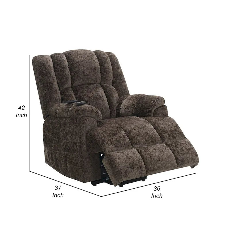 Brown Velvet Power Lift Recliner Chair with Massage & Heating, Single Seat