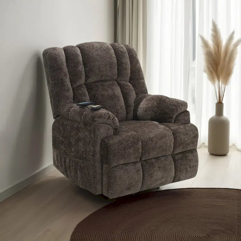 Brown Velvet Power Lift Recliner Chair with Massage & Heating, Single Seat