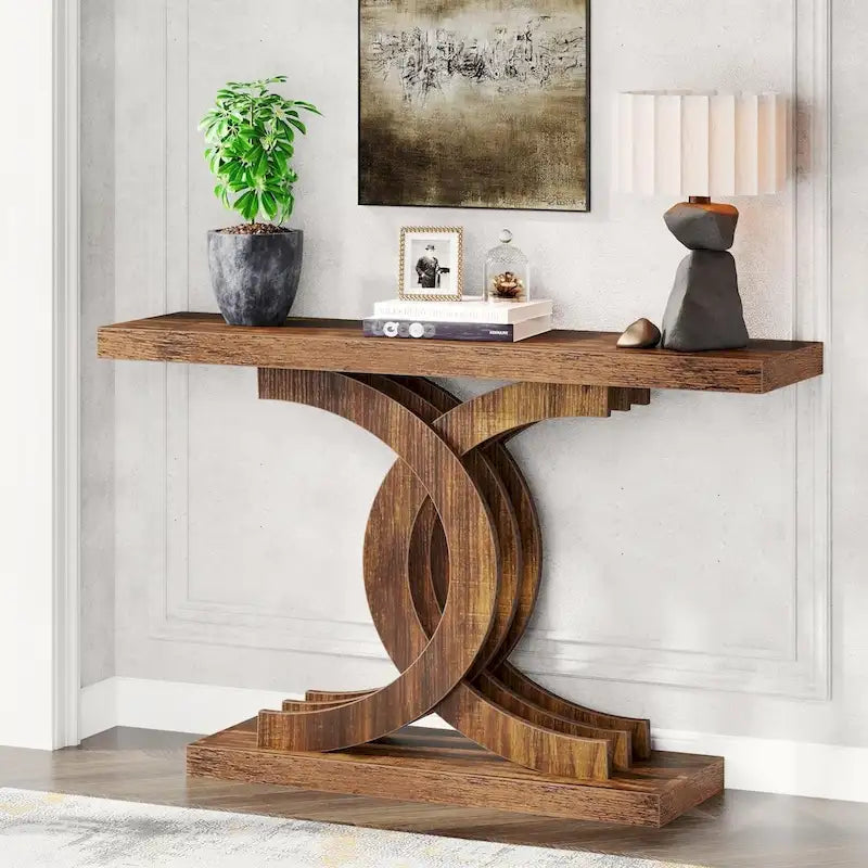 Console grise/noire et marron, style ferme, assemblage par une personne