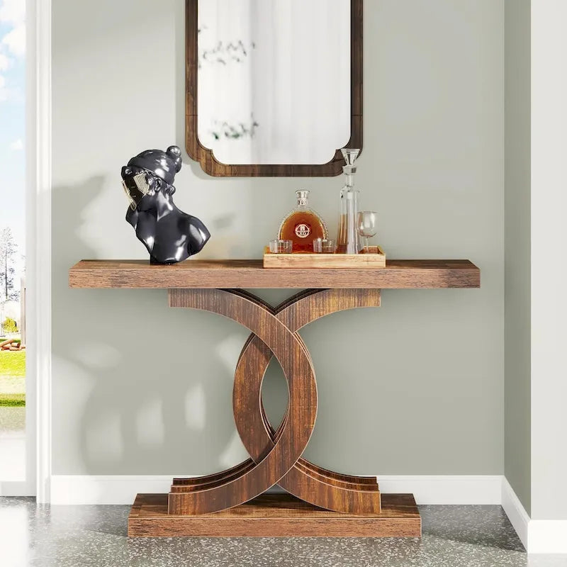 Grey / Gray & Black / Brown Console Table, Farmhouse Style, Single-Person Assembly