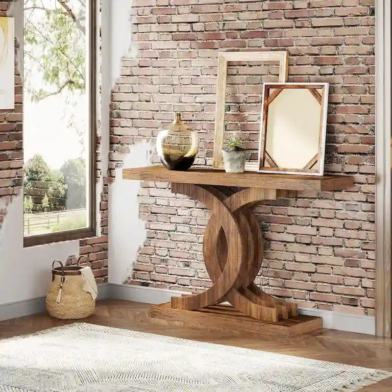 Grey / Gray & Black / Brown Console Table, Farmhouse Style, Single-Person Assembly
